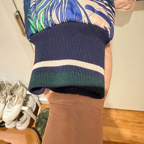 Emilio Pucci Silk Reversible Bomber Jacket Feather Print Blue Size IT 36 XS - Picture 9 of 13